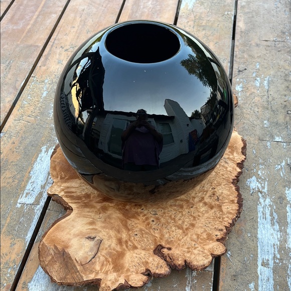 Vase101: Vtg Haeger Black Gloss Ball Vase, Mid-Century Modern Sculptural Pottery - Picture 1 of 7